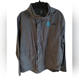 AT&T Vintage 90s Employees Gray Rain Gear Zip Buttons Hooded Jacket Pullover L
